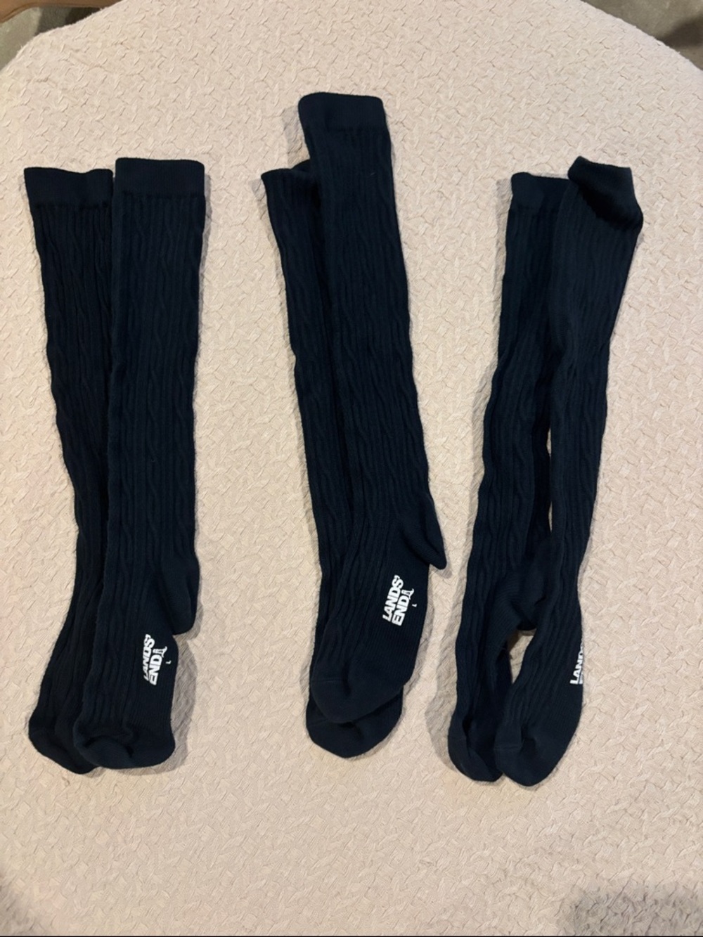 Lands' End Navy Ribbed Crew Socks - Set of 3